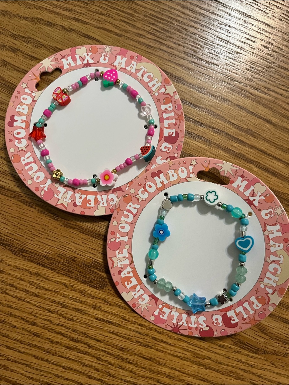 Kids Mixed Beaded Charm Bracelet Set - Pink & Turquoise